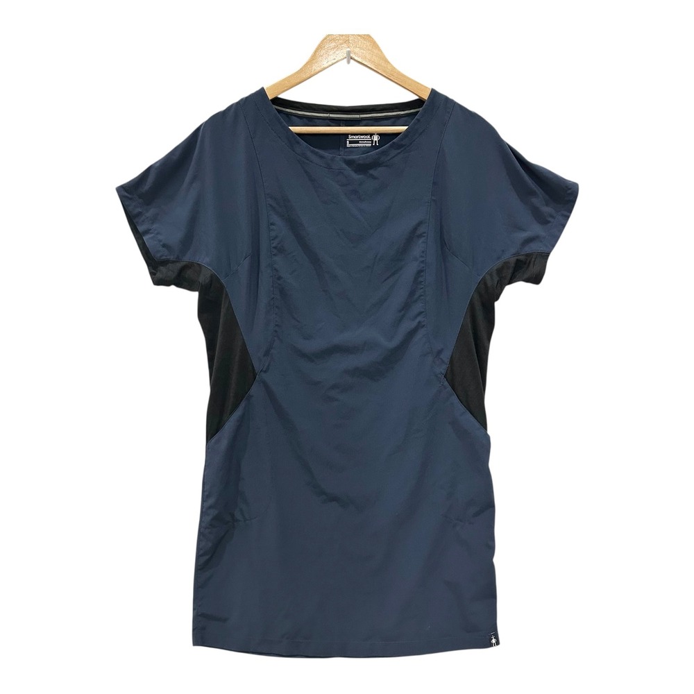 Smartwool Womens S Navy Blue Merino Wool Blend Sport Shift Dress Short Sleeve